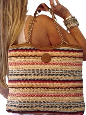 TORY BURCH MARION SLOUCHY STRIPED WOVEN BAG EXC. CONDITION!
